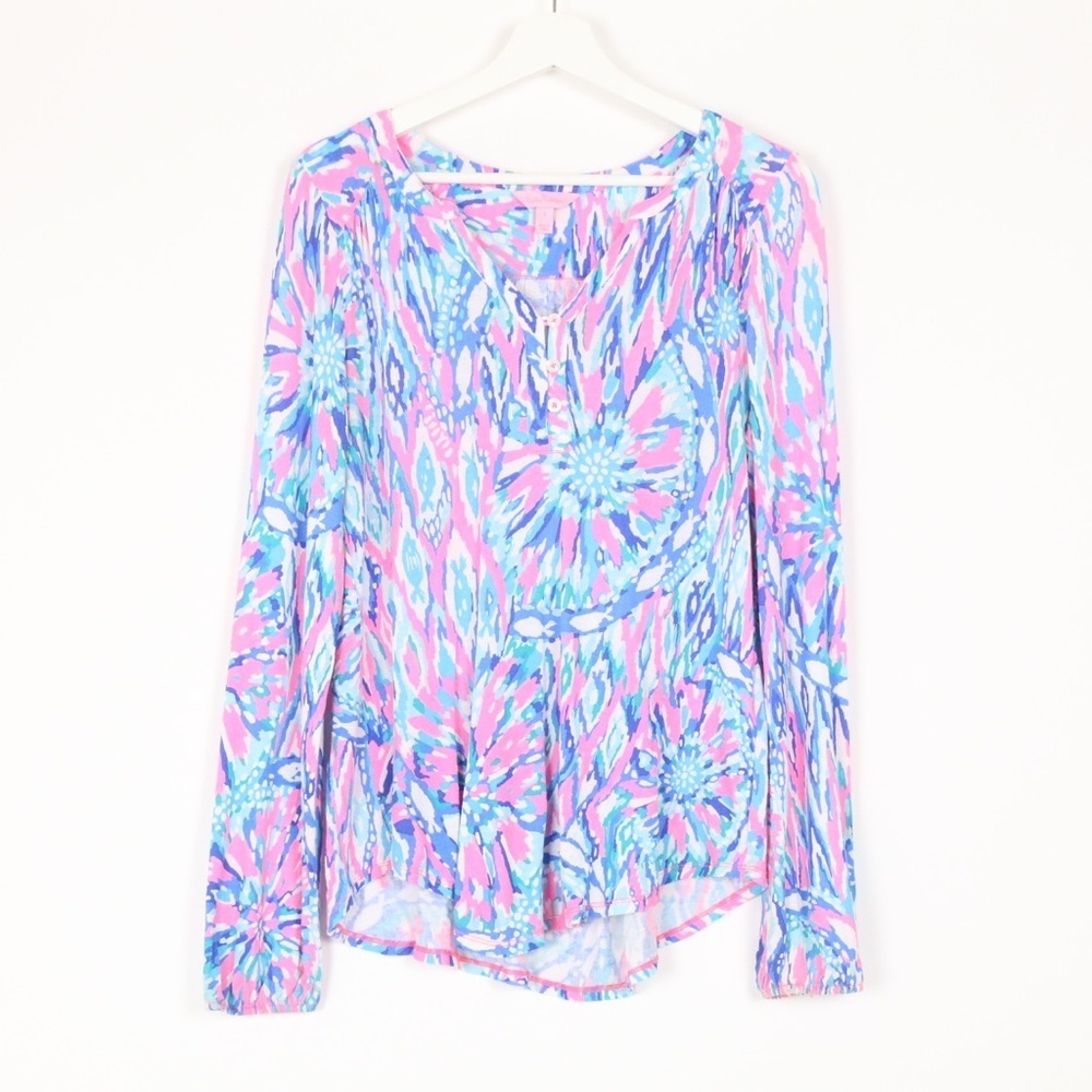 Lilly Pulitzer Pink Blue Floral-Print Long Sleeve Tee